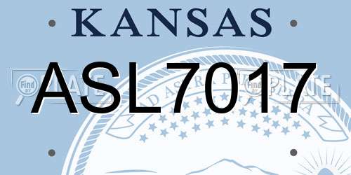 ASL7017 Kansas License Plate