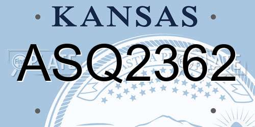 ASQ2362 Kansas License Plate