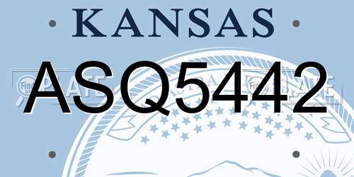 ASQ5442 Kansas License Plate