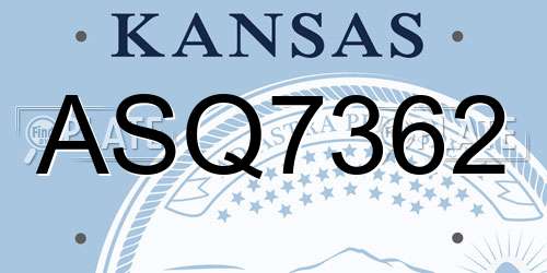 ASQ7362 Kansas License Plate