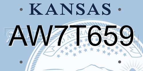 AW7T659 Kansas License Plate