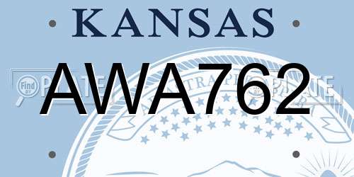 AWA762 Kansas License Plate