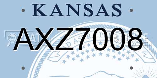 AXZ7008 Kansas License Plate