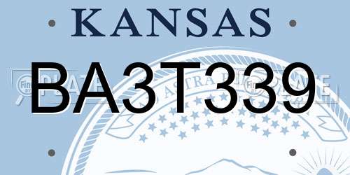 BA3T339 Kansas License Plate