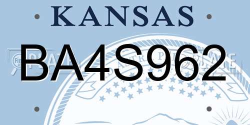BA4S962 Kansas License Plate