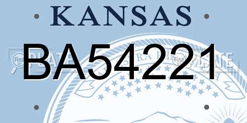 BA54221 Kansas License Plate