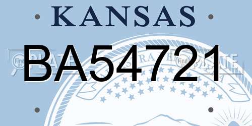BA54721 Kansas License Plate