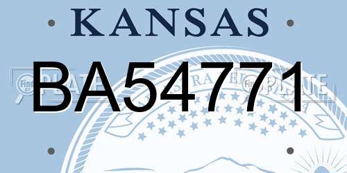BA54771 Kansas License Plate