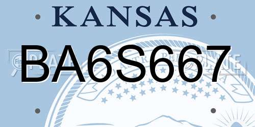 BA6S667 Kansas License Plate