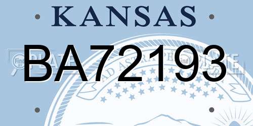 BA72193 Kansas License Plate