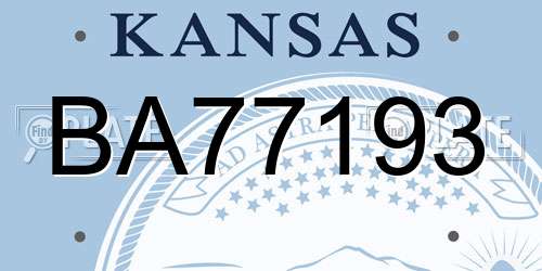 BA77193 Kansas License Plate