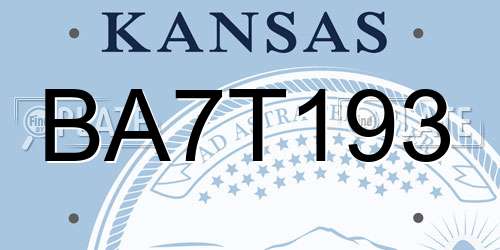 BA7T193 Kansas License Plate