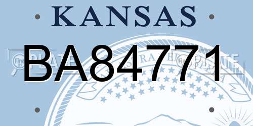 BA84771 Kansas License Plate
