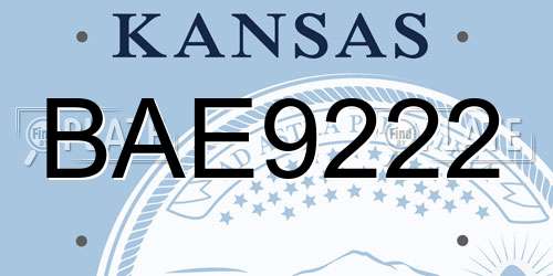 BAE9222 Kansas License Plate
