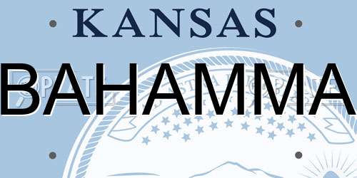 BAHAMMA Kansas License Plate