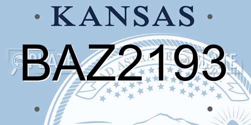 BAZ2193 Kansas License Plate