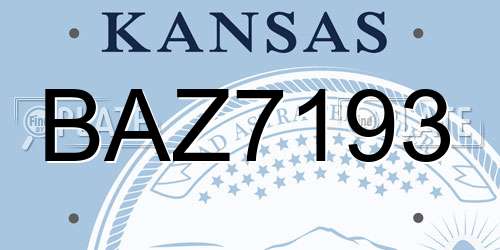 BAZ7193 Kansas License Plate