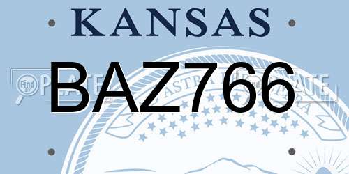 BAZ766 Kansas License Plate