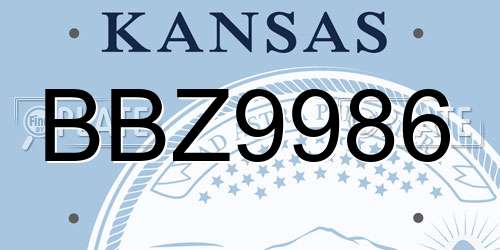 BBZ9986 Kansas License Plate