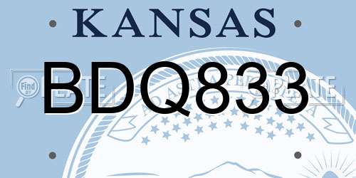 BDQ833 Kansas License Plate