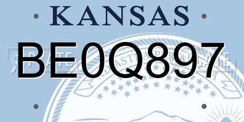 BE0Q897 Kansas License Plate