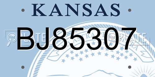 BJ85307 Kansas License Plate