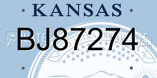 BJ87274 Kansas License Plate