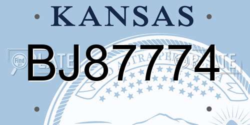 BJ87774 Kansas License Plate