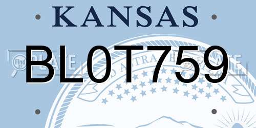 BL0T759 Kansas License Plate