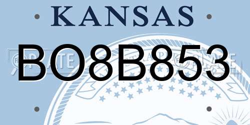BO8B853 Kansas License Plate