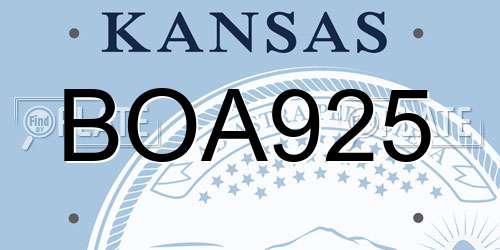 BOA925 Kansas License Plate