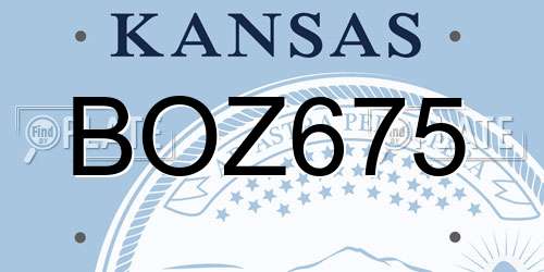 BOZ675 Kansas License Plate