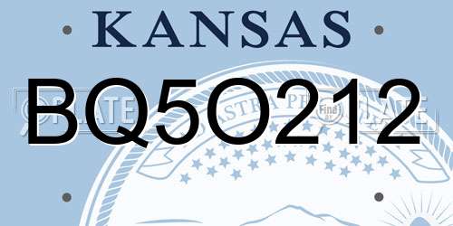 BQ5O212 Kansas License Plate