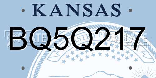 BQ5Q217 Kansas License Plate