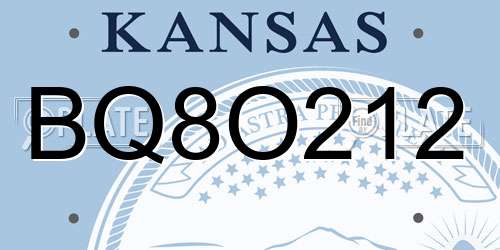 BQ8O212 Kansas License Plate