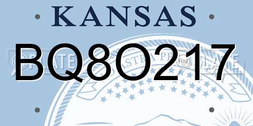 BQ8O217 Kansas License Plate