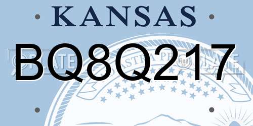 BQ8Q217 Kansas License Plate