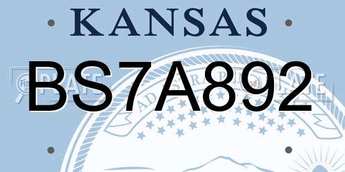 BS7A892 Kansas License Plate