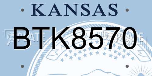 BTK8570 Kansas License Plate