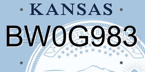 BW0G983 Kansas License Plate