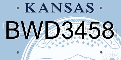BWD3458 Kansas License Plate