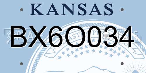 BX6O034 Kansas License Plate