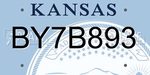 BY7B893 Kansas License Plate