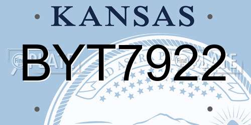 BYT7922 Kansas License Plate