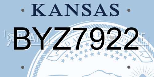 BYZ7922 Kansas License Plate