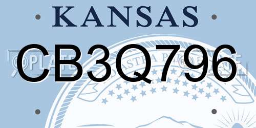 CB3Q796 Kansas License Plate