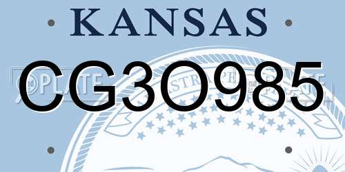 CG3O985 Kansas License Plate