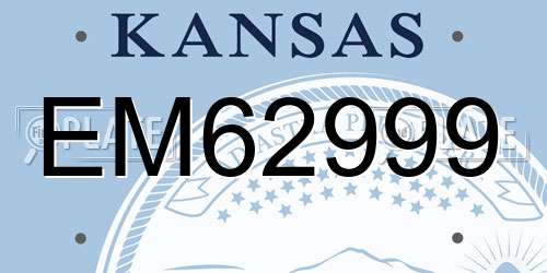 EM62999 Kansas License Plate