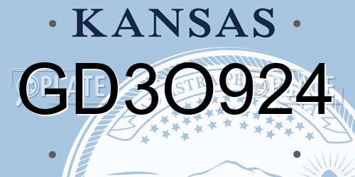 GD3O924 Kansas License Plate