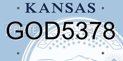 GOD5378 Kansas License Plate